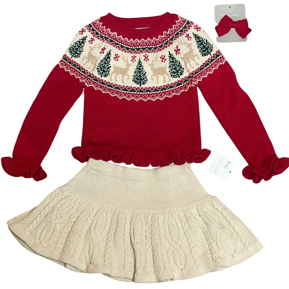 Tahari Girls 24 Mos Christmas Holiday Deer Tree Sweater Skirt Outfit Set‎ NWT